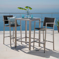 3 Piece Grey Wicker Bar Set with Glass Table Top J243933