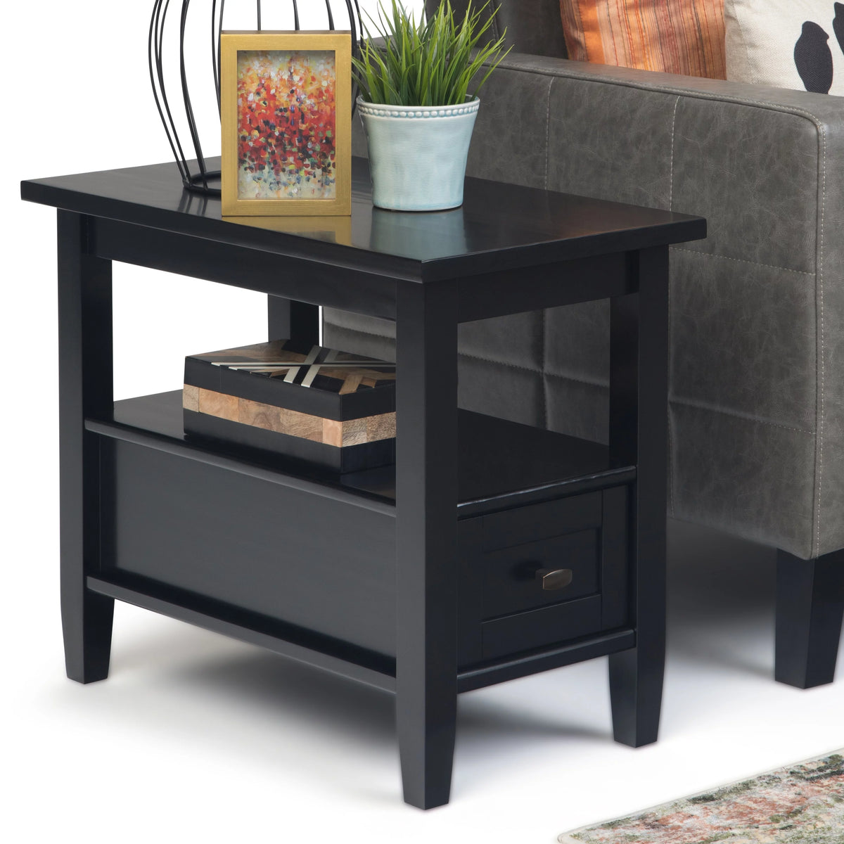 Solid Wood 14 Inch Wide Tobacco Brown Side Table T7359