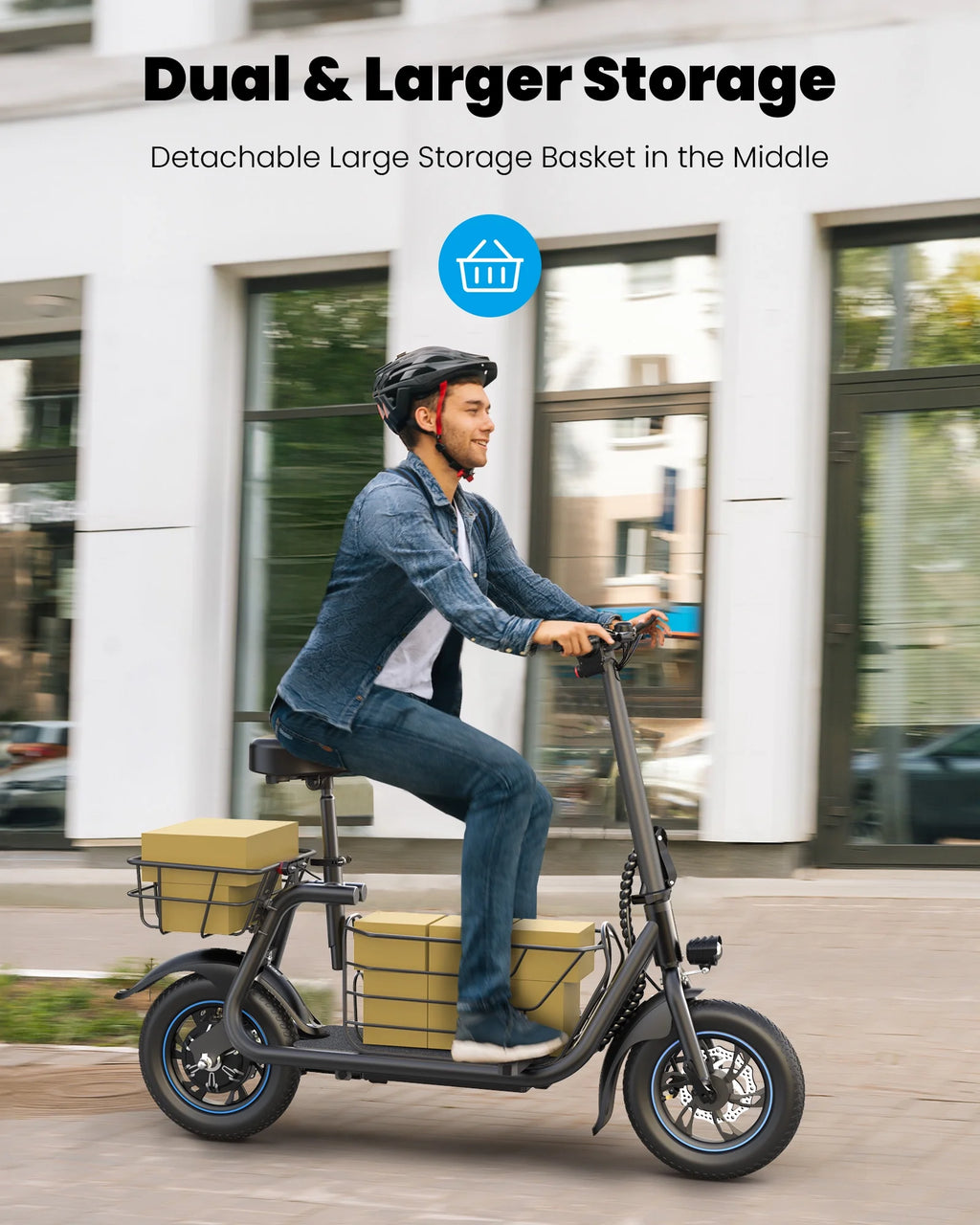 550W Electric Scooter with Seat, 12 inch, Front & Back Basket, up to 20 Miles 18.6MPH R173763