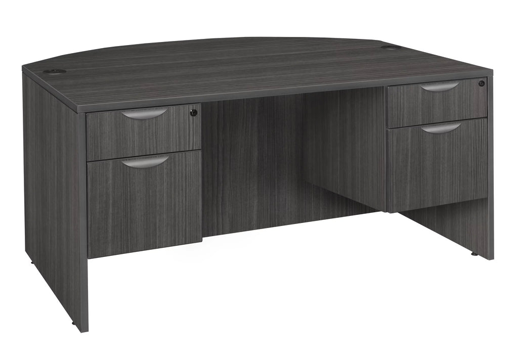 Ash Grey Bow Front Office Desk with Double Pedestal Drawer Unit R560