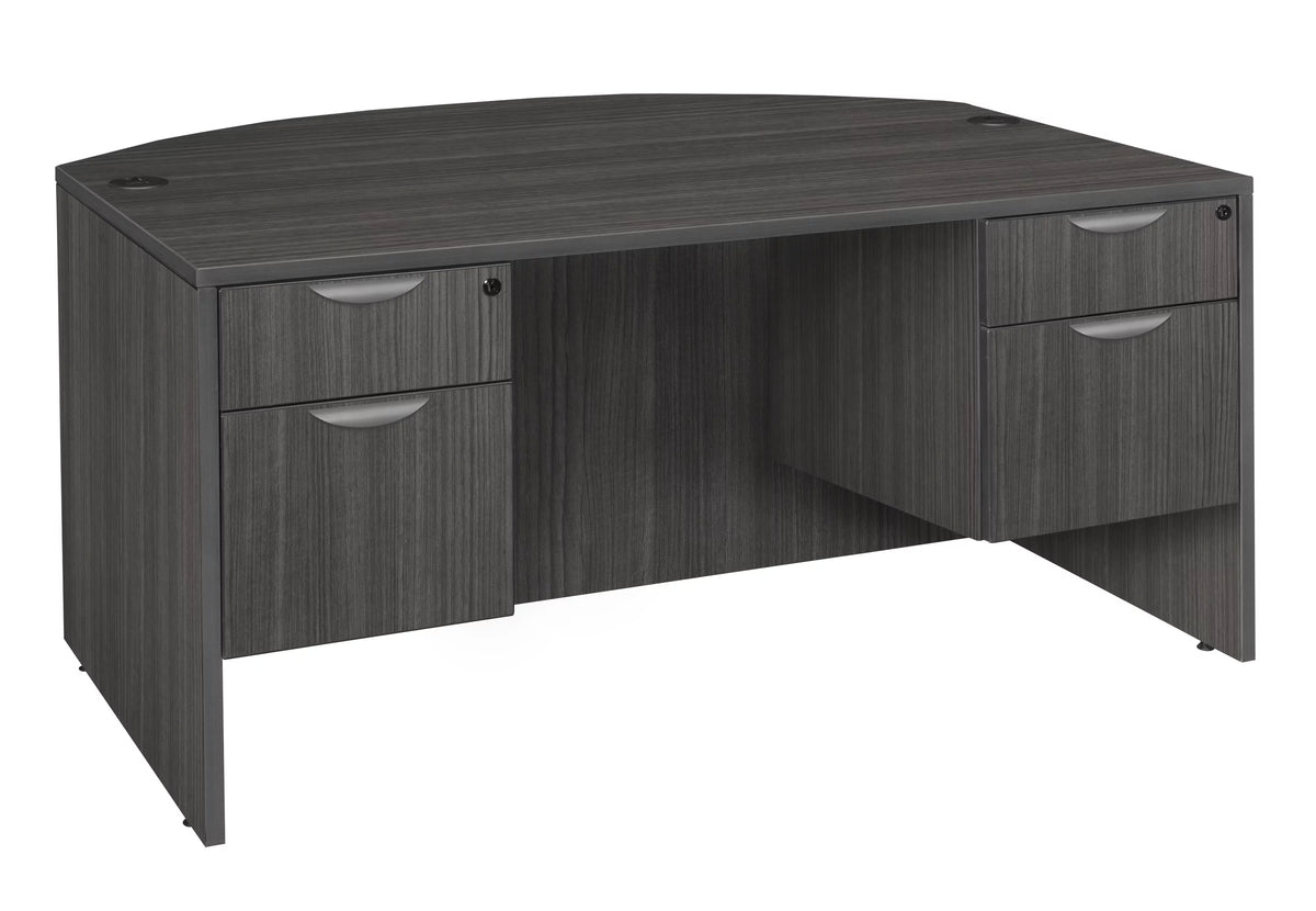 Ash Grey Bow Front Office Desk with Double Pedestal Drawer Unit R560