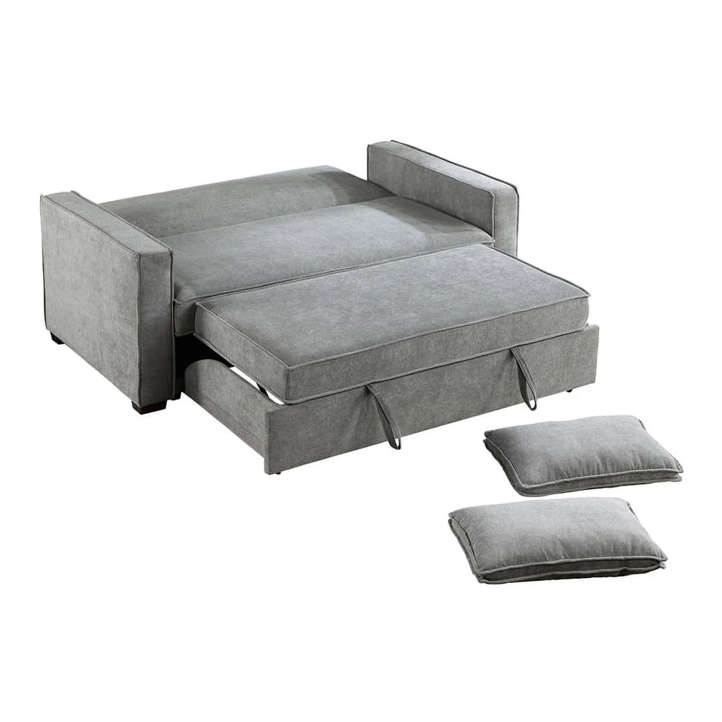 Gray Fabric Upholstered Convertible Sofa with Pull Out Bed C9364
