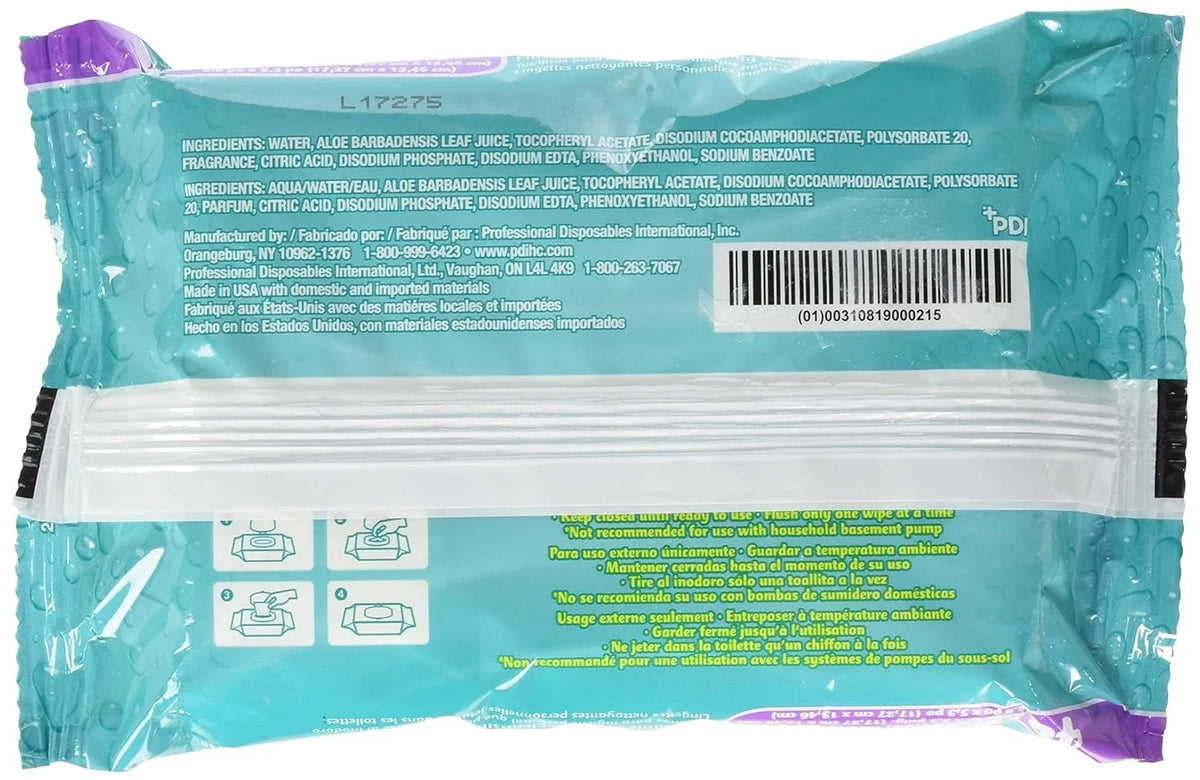 Hypoallergenic Moisturizing Personal Cleansing Cloths with Aloe & Vitamin E, 48 Wipes, Pack of 6 C324