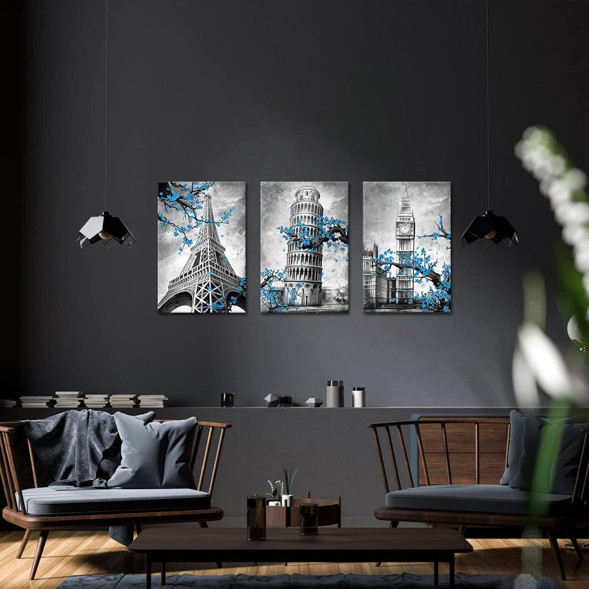 3 Pieces Blue Plum Blossom Canvas Wall Art 16x24inchx3pcs U196