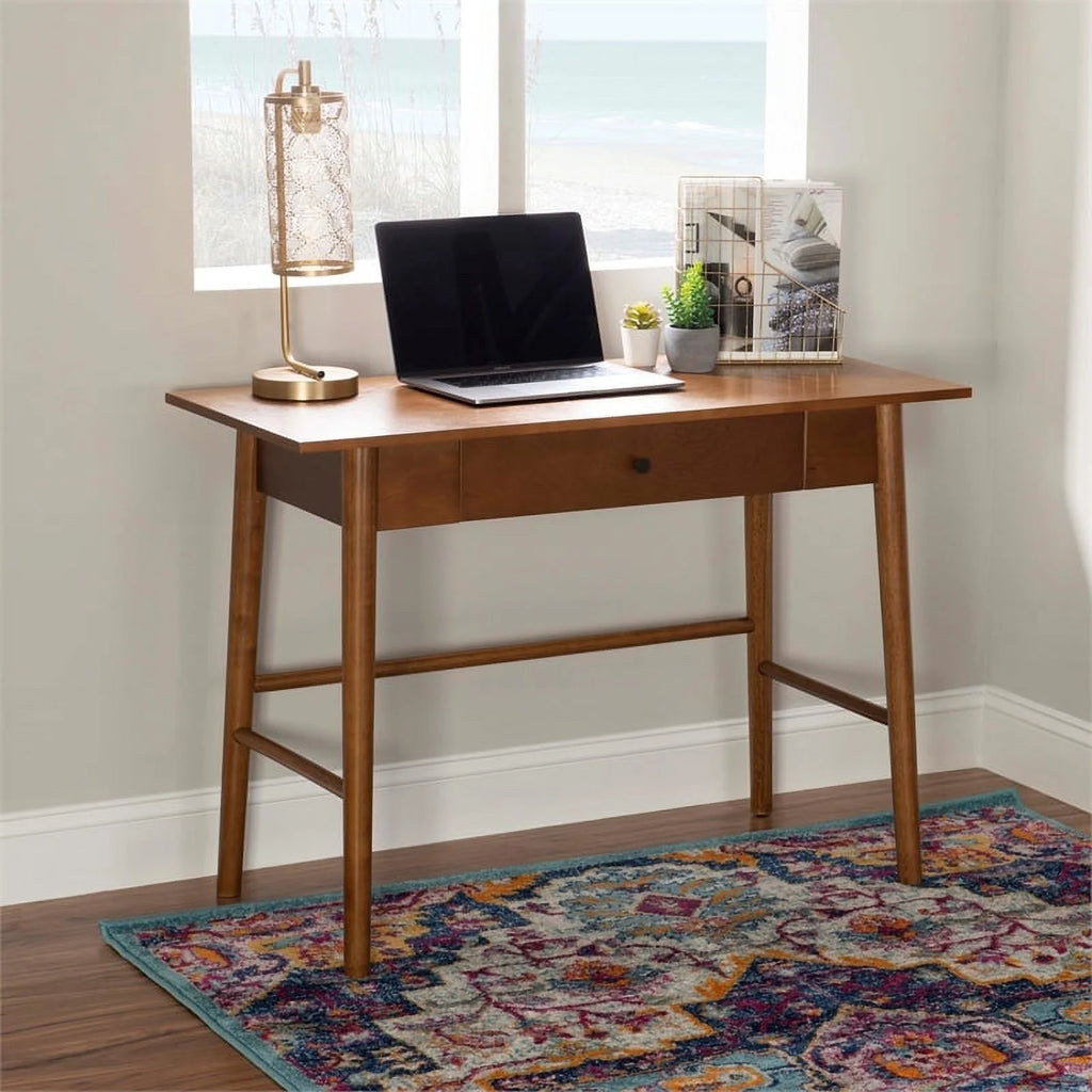 Mid-Century Wood/Metal Office Desk in Walnut Brown J641