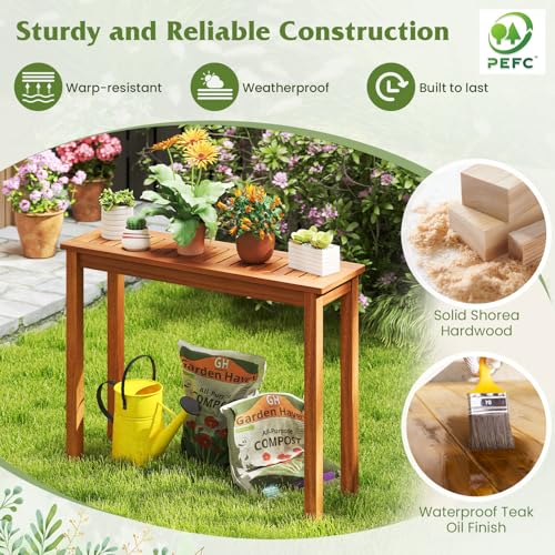 Solid Wood Narrow Dining Table with Slatted Tabletop Y11539