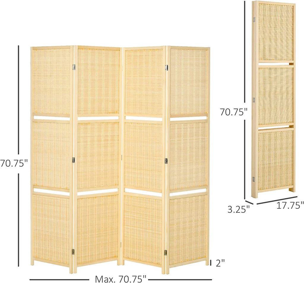 6 Ft Bamboo Folding Privacy Screen with 2 Display Shelves B8569