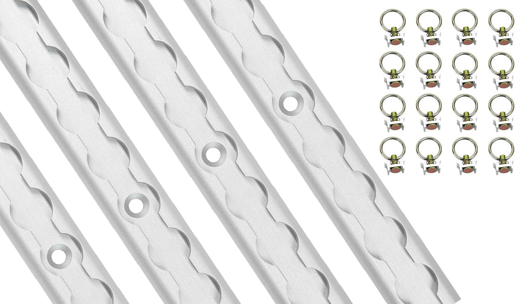 Heavy Duty Aluminum 4ft L-Track (4 Pcs) with Stainless Steel Ring (16 Pcs) Tie Down System K14559