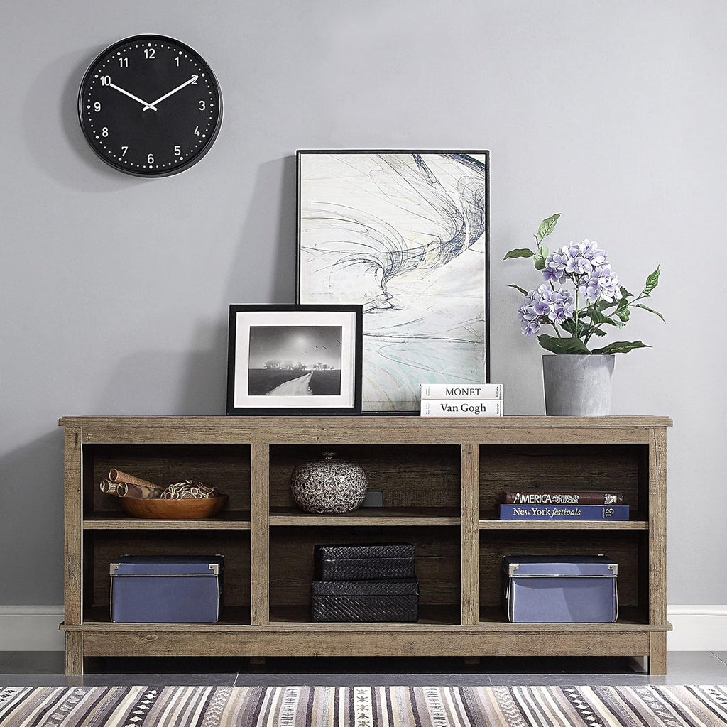Gray Wash TV Stand with Wood Glass Storage Cabinets O523284