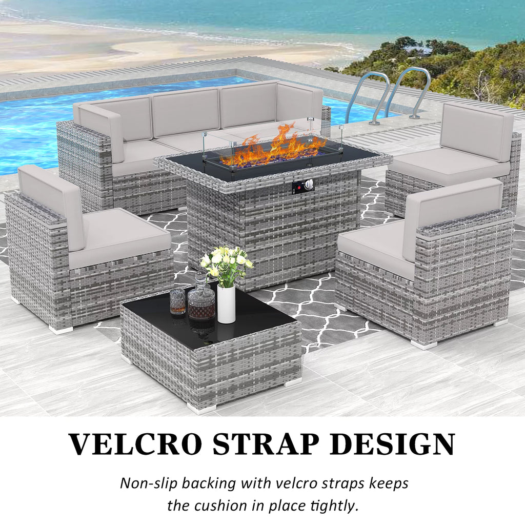 8 Piece Wicker Patio Furniture Set with Fire Pit Table N56463