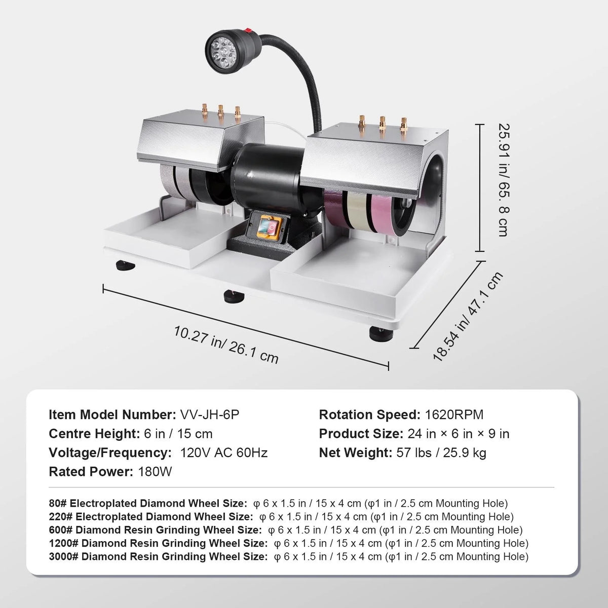 6" 2HP 1800 RPM Gem Faceting Machine with Lamp & Water Pump Q850