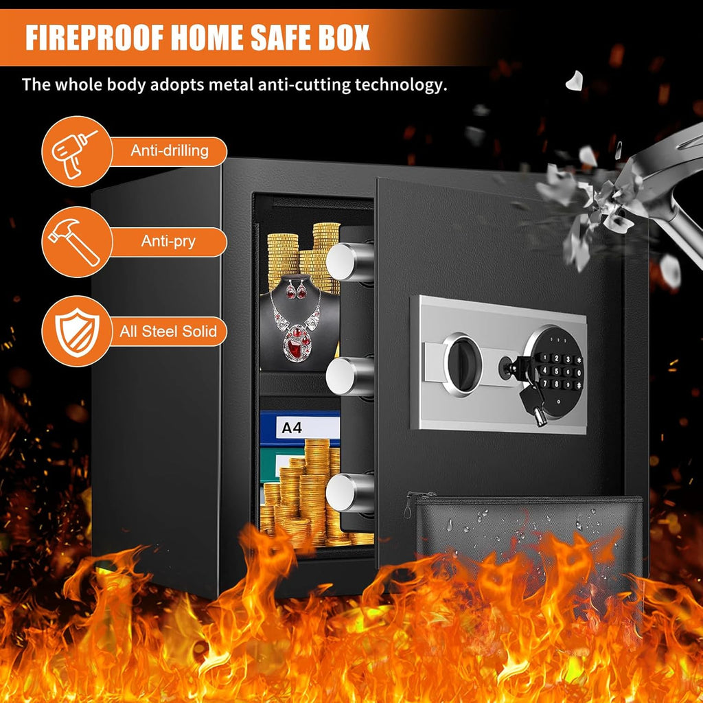 1.5 Cu ft Fireproof Waterproof Digital Home Safe Box with Detachable Shelf Z10504