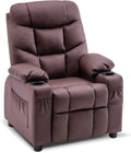 Light Brown Faux Leather Kids Recliner Chair with Cup Holders N987788