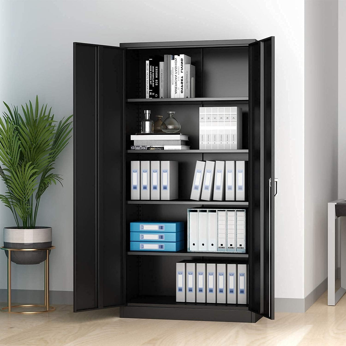 Industrial Metal Storage Cabinet with 4 Adjustable Shelves and Two Doors Y601