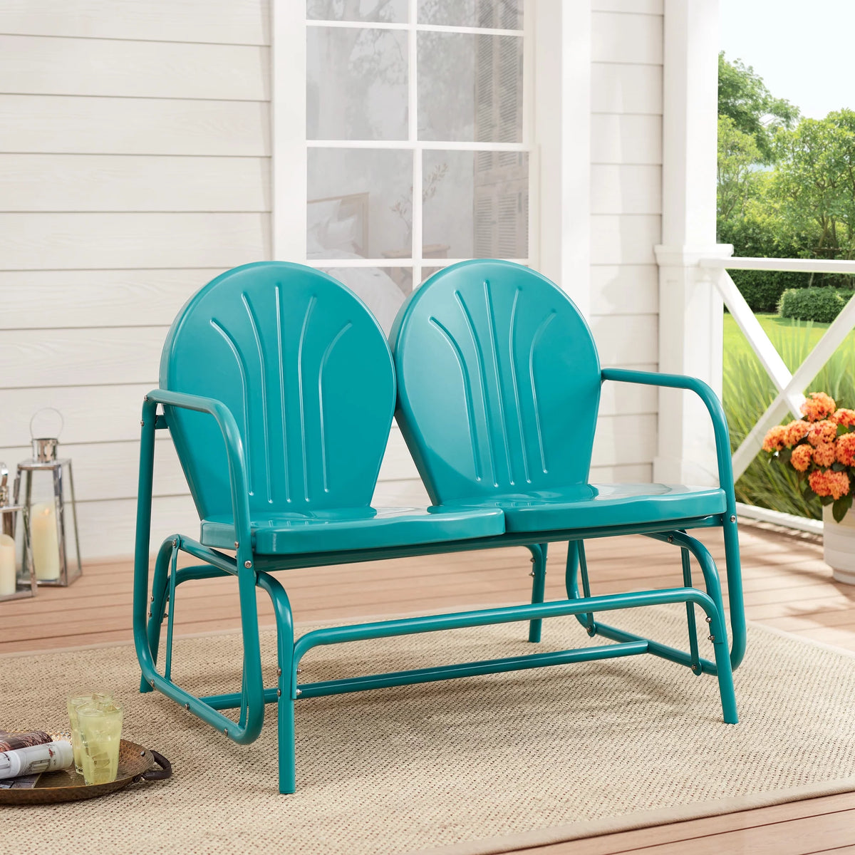 Retro Red Outdoor Steel Glider Loveseat R799