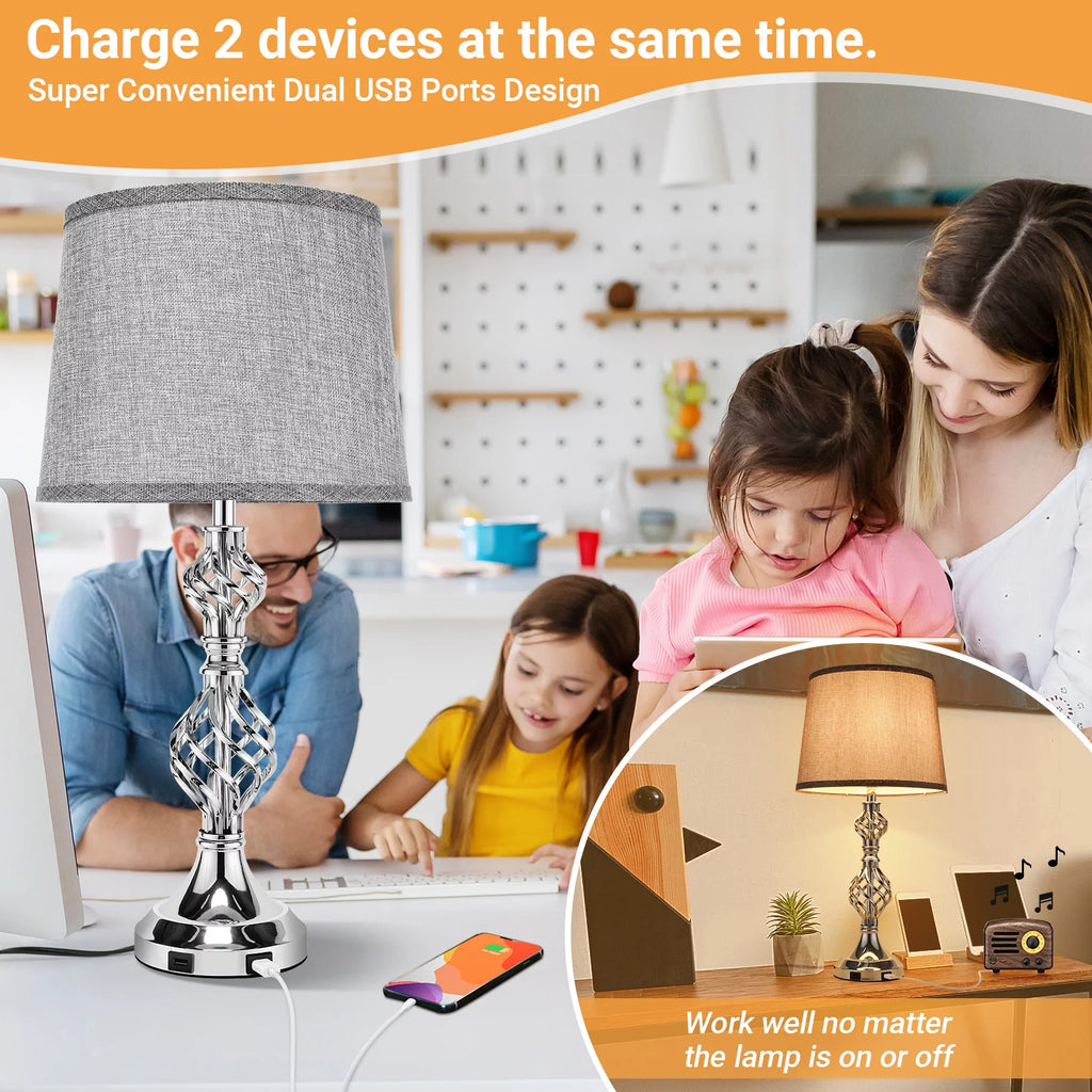 Gray Set of 2 Touch Control Dimmable Table Lamps Q532511