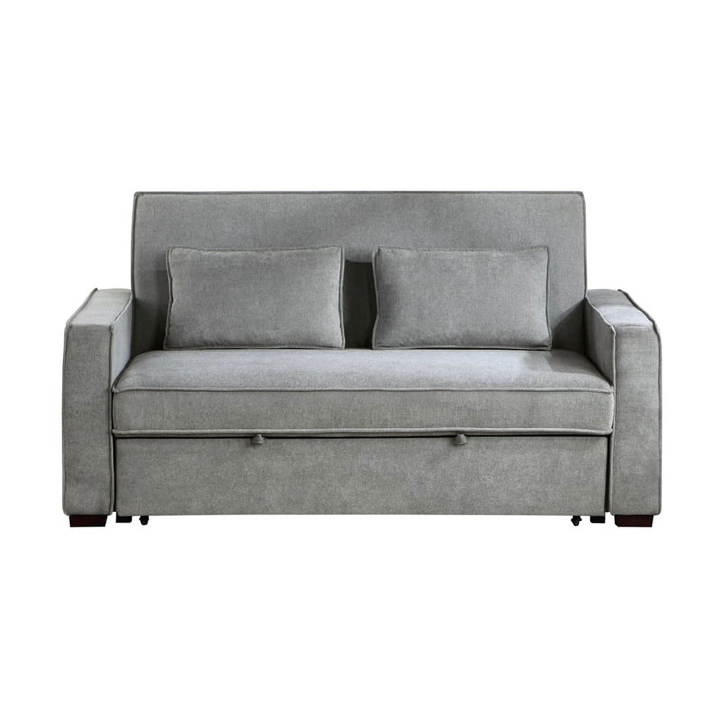 Gray Fabric Upholstered Convertible Sofa with Pull Out Bed C9364