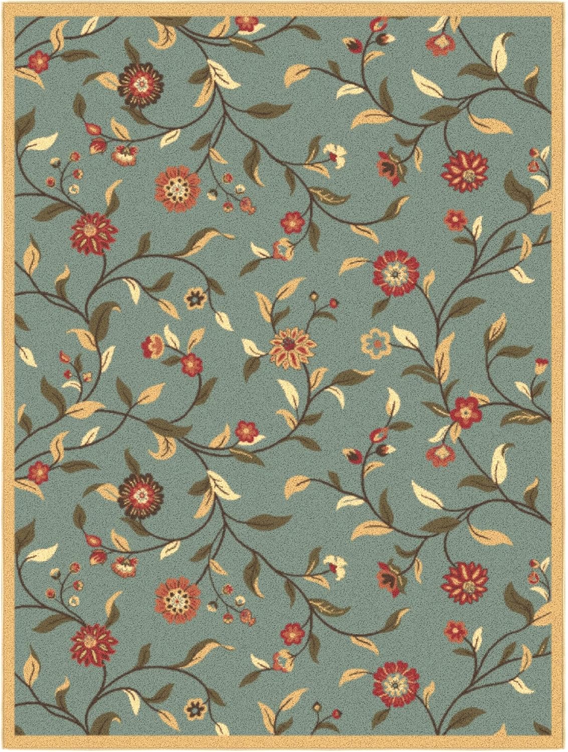 5x7 Seafoam Green Non-Slip Rubberback Traditional Area Rug G7260