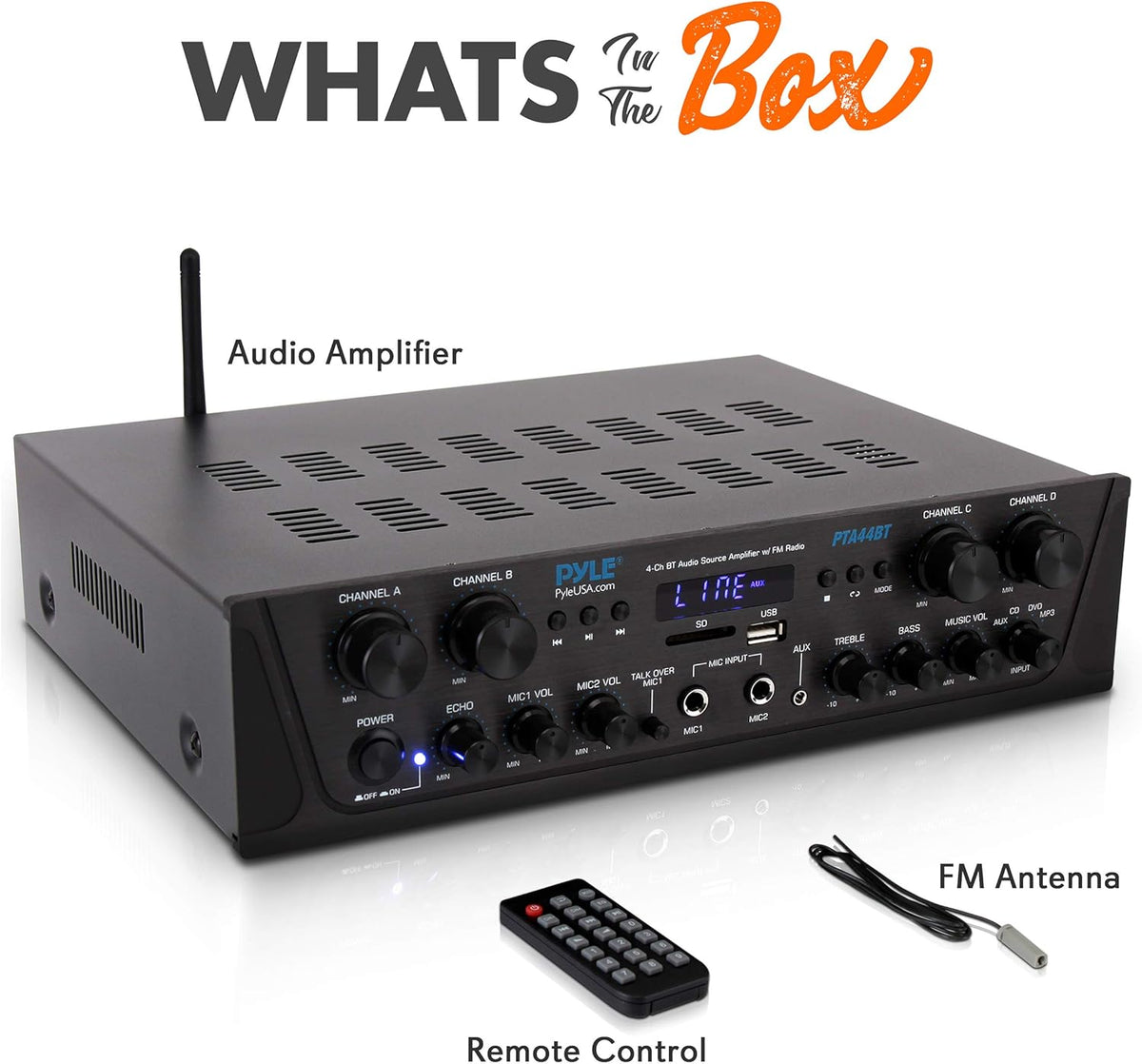 500W 4 Channel Bluetooth Amplifier with FM, USB, Microphone T18080