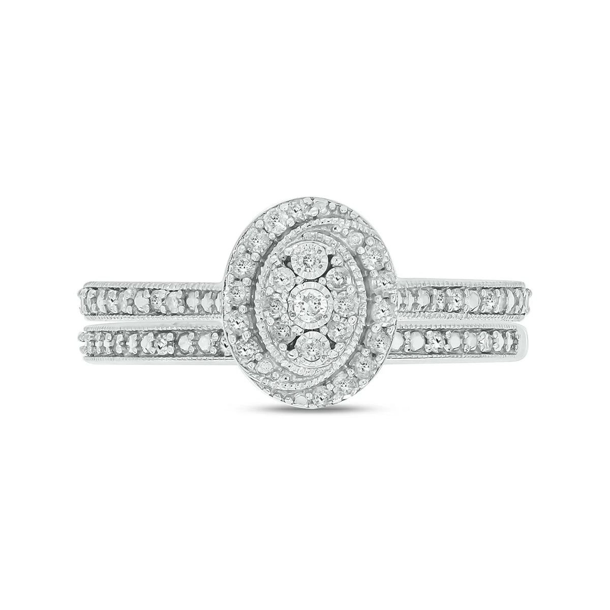 925 Sterling Silver Oval Diamond Engagement Ring and Wedding Band Set X73124