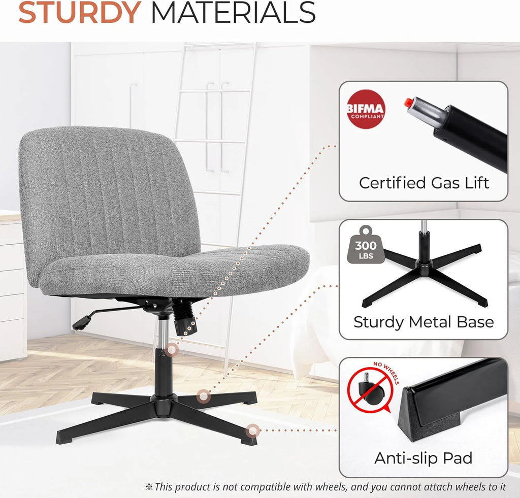 Cross Legged Fabric Padded Swivel Height Adjustable Wide Seat Office Chair P487326