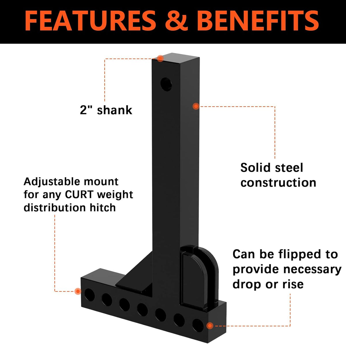 Weight Distribution Hitch Shank Drop Hitch, 2-Inch Receiver, 6-Inch Rise G737390