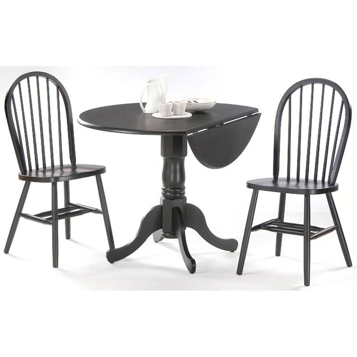 Black Drop Leaf Table with 2 Windsor Chairs U9955