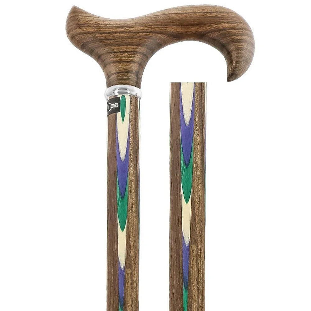 Green Blue Inlaid Derby Walking Cane with Ovangkol Shaft P492