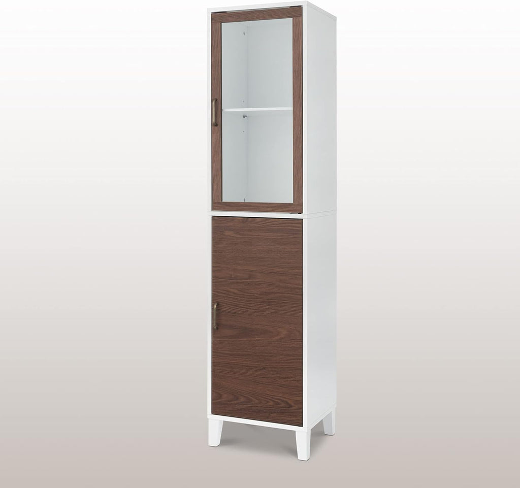 White Natural Wood Bathroom Linen Cabinet C5681