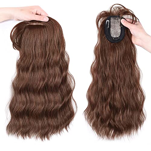 14" Dark Brown Silk Top Base Water Wave Hair Topper V2846