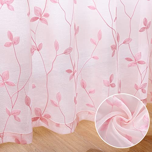Sage Green Sheer Curtains 84 Inches Long 2 Panels Embroidered Floral V756