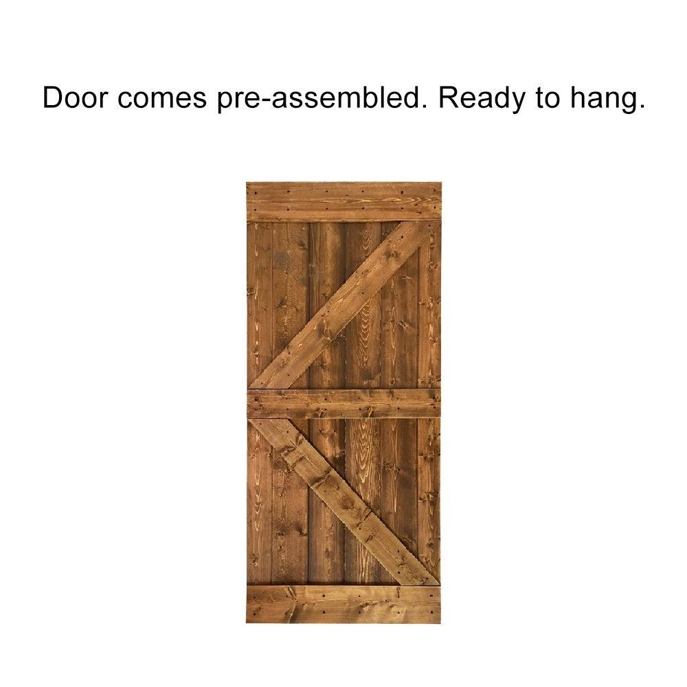 36 in. x 84 in. Red Walnut Stained Wood Interior Sliding Barn Door with Hardware Kit I89546