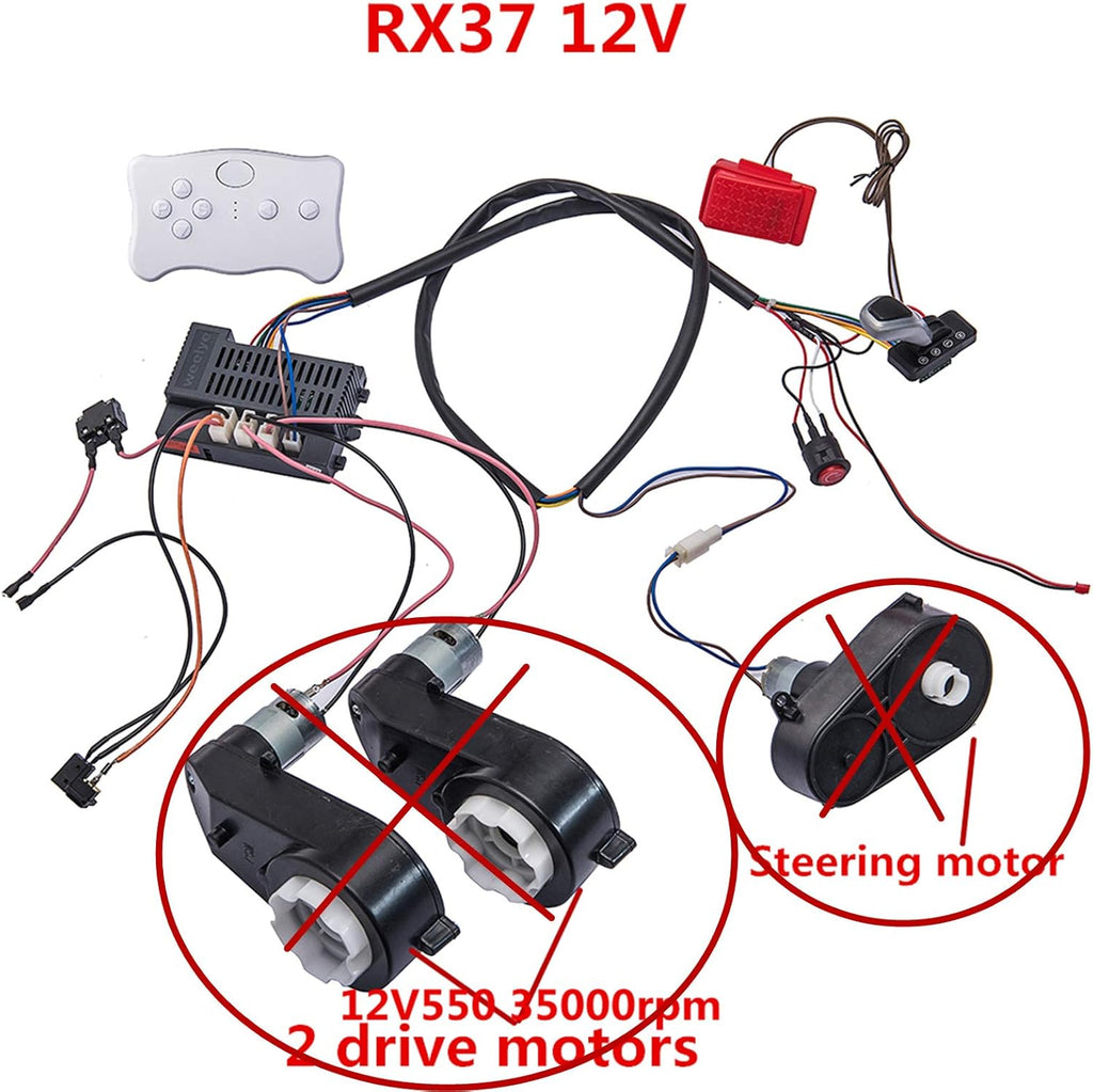 12 Volt Children Electric Car Wires and Switch Kit with 2.4G Bluetooth Remote Control and Receiver A9354