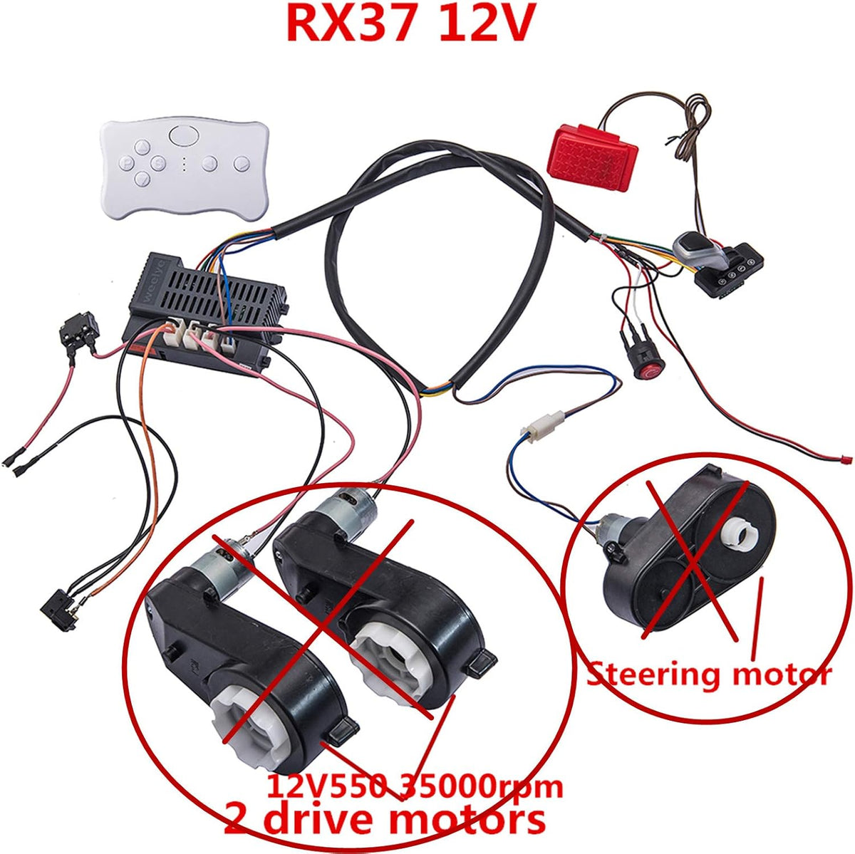 12 Volt Children Electric Car Wires and Switch Kit with 2.4G Bluetooth Remote Control and Receiver A9354