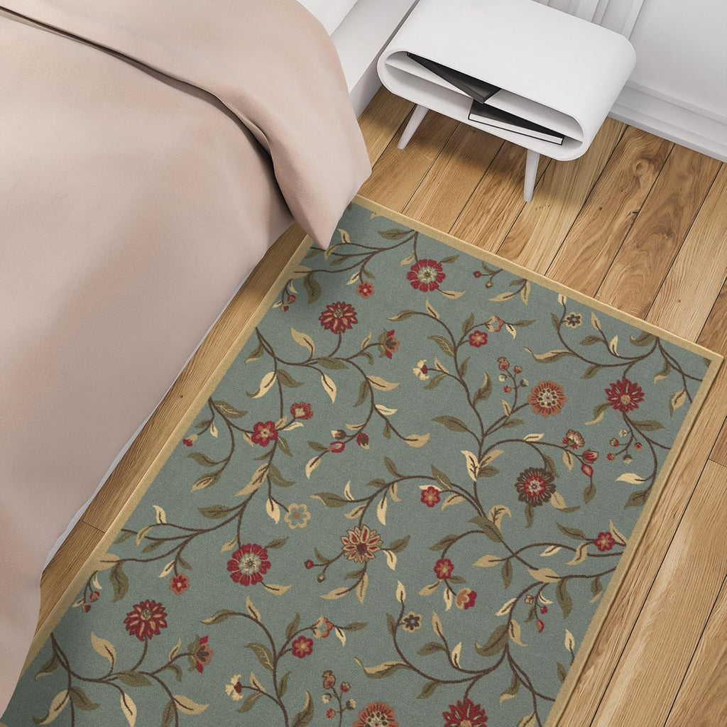 5x7 Seafoam Green Non-Slip Rubberback Traditional Area Rug G7260