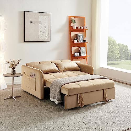 Pink Velvet Full Size Pull Out Sofa with USB Port X216