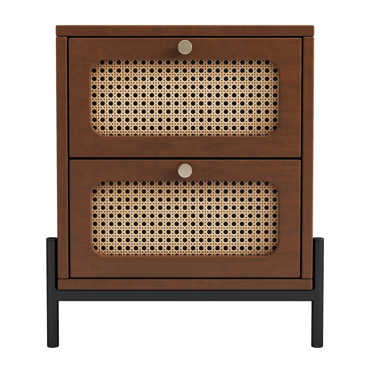 Walnut Rattan Wood 2-Drawer Side Table M582596