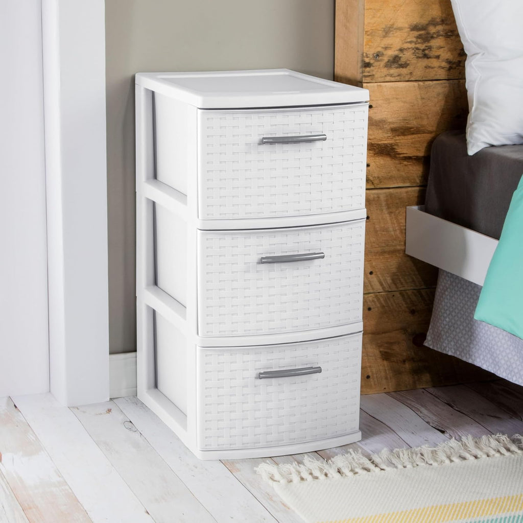 White 3 Drawer Weave Tower K6882