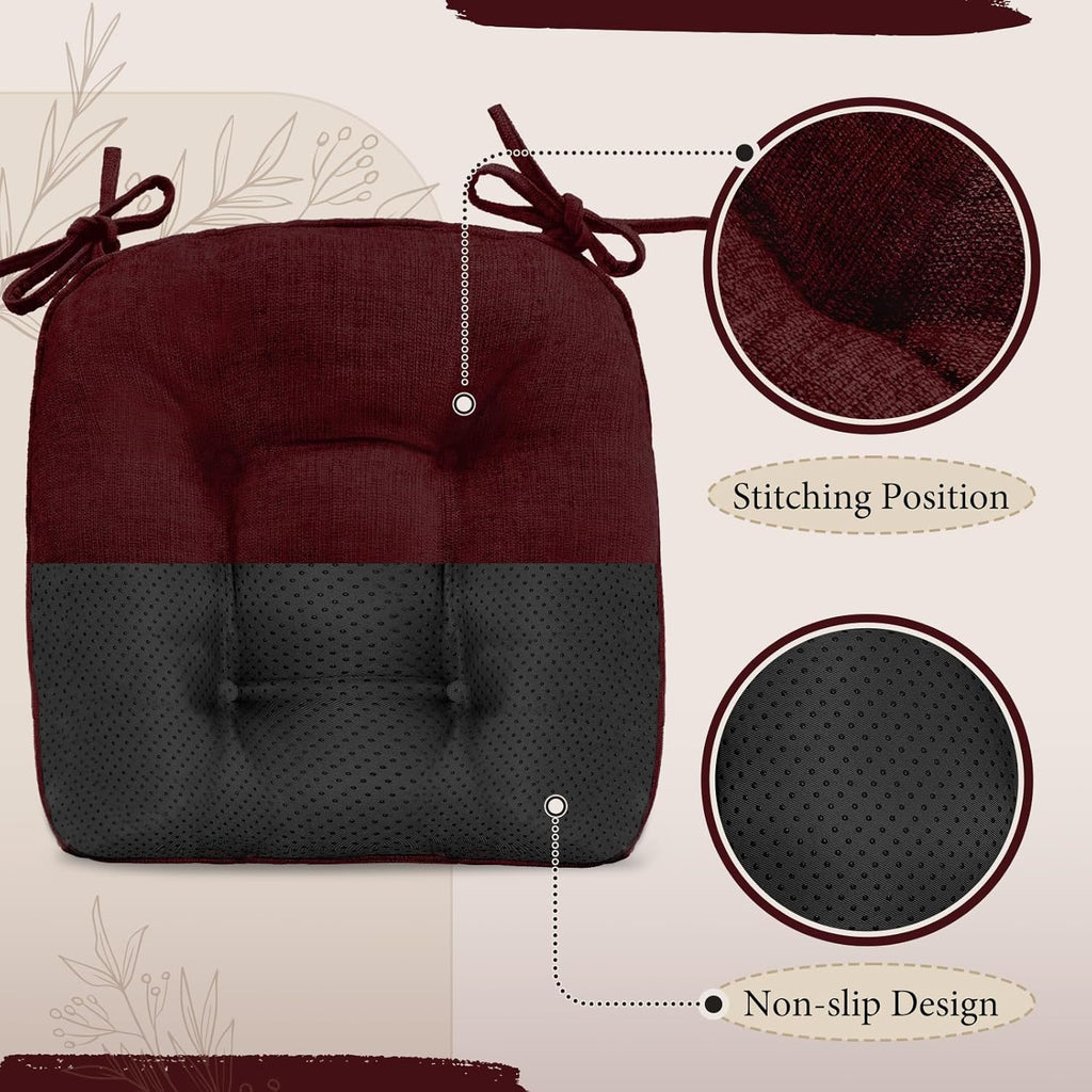 Burgundy 17" x 17" Memory Foam Chair Cushions with Adjustable Ties T95343