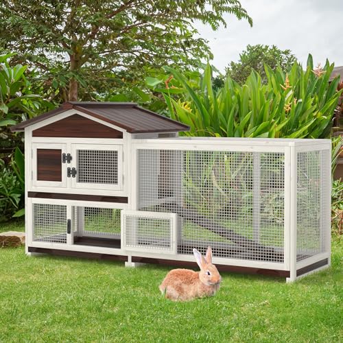 2 Story Wooden Rabbit Hutch with 3 Removable Tray M870
