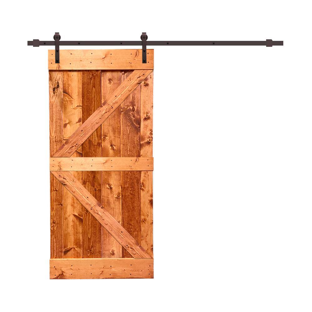 36 in. x 84 in. Red Walnut Stained Wood Interior Sliding Barn Door with Hardware Kit I89546