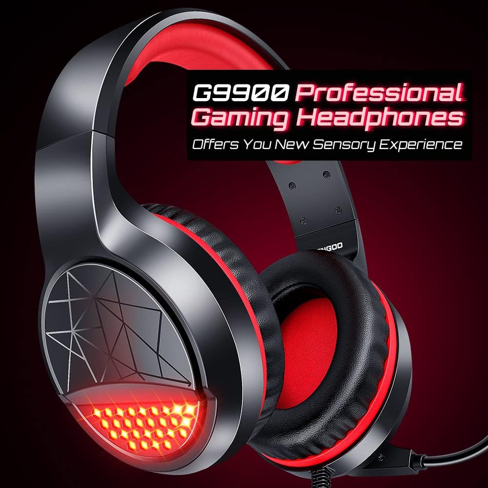 Gaming Headset Over Ear Headphones with Mic Red LED Light G291906