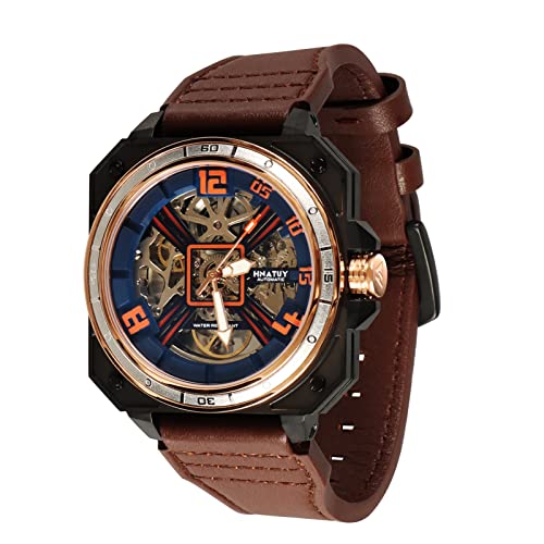 Automatic Skeleton Mechanical Self Winding Leather Strap Wrist Watch E449958