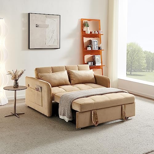 Pink Velvet Full Size Pull Out Sofa with USB Port X216