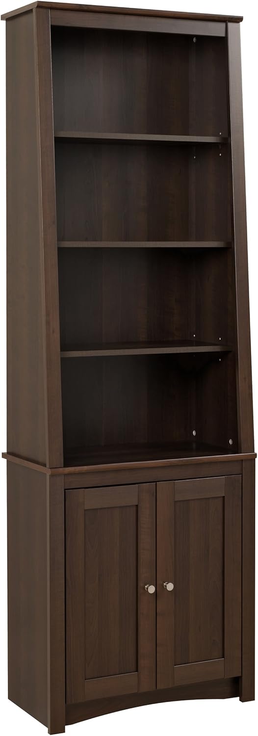Espresso Tall Slant-Back Bookcase with 2 Doors K9032