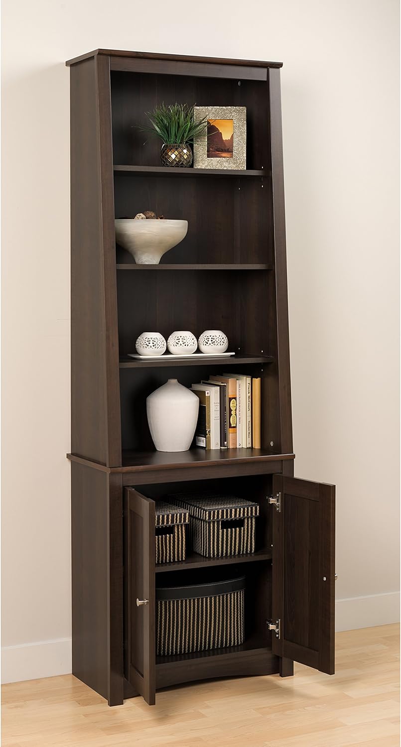 Espresso Tall Slant-Back Bookcase with 2 Doors K9032