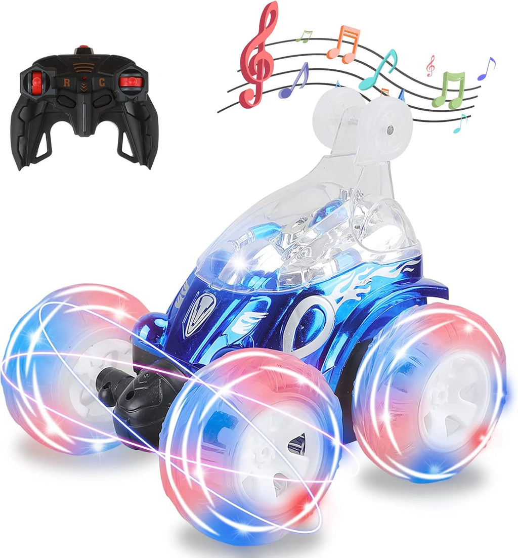 Remote Control Stunt Car with Colorful Lights & Music Switch, Rechargeable (Bule) H3008