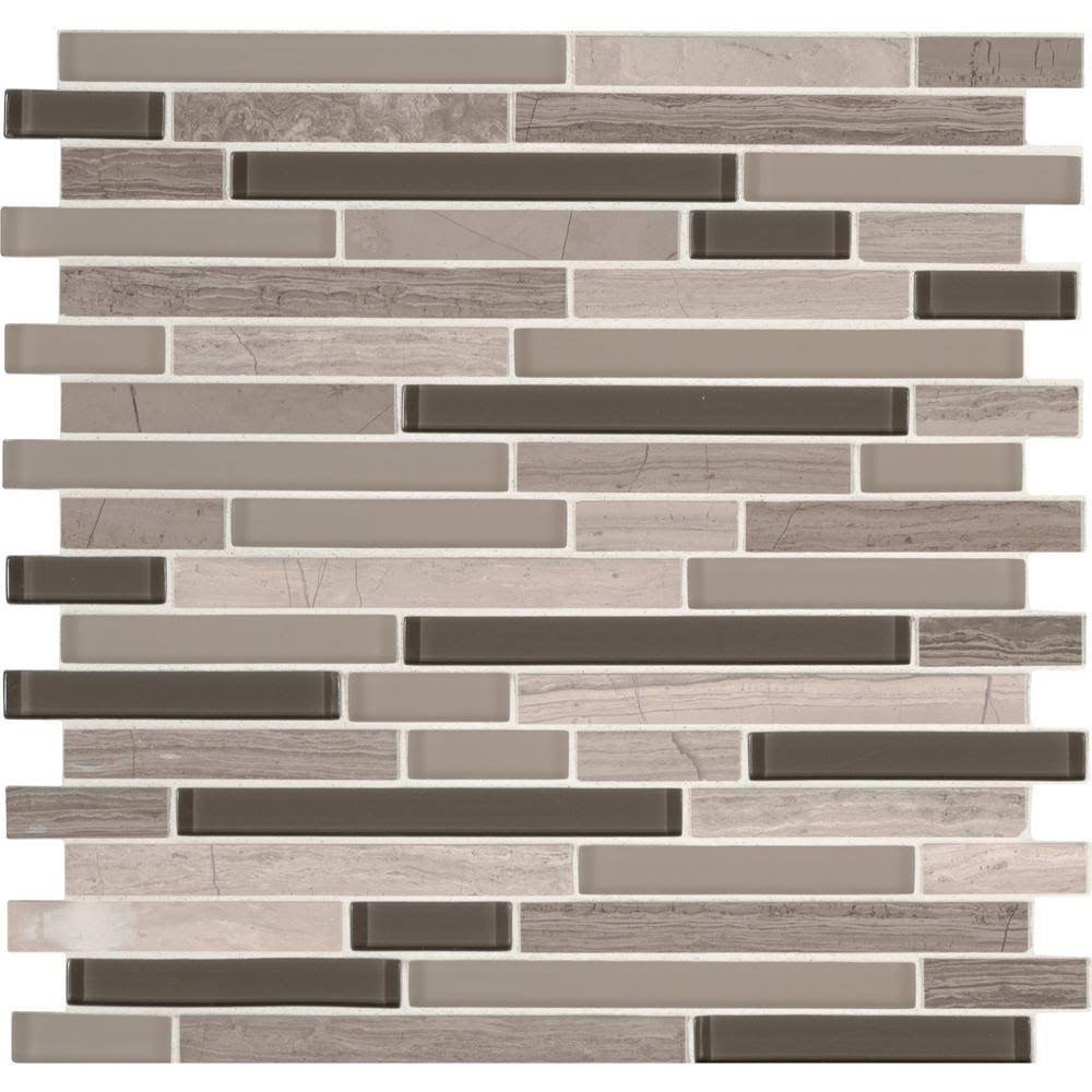 Grigio Interlocking 12 in. x 12 in. Glass Stone Mosaic Tile Q515485