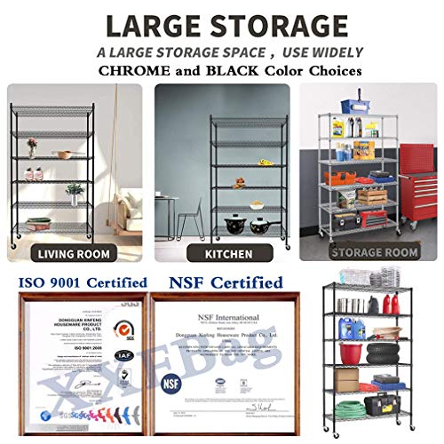 Black 6 Tier Wire Shelving Unit with Wheels, 48"x18"x72" W6642