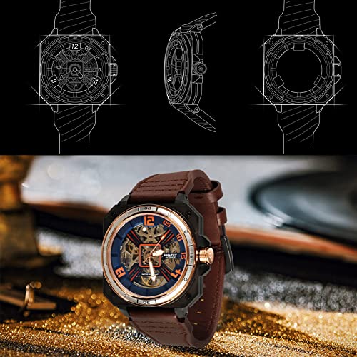 Automatic Skeleton Mechanical Self Winding Leather Strap Wrist Watch E449958